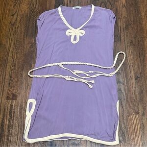 Monoreno Purple Mini Slip Over Dress with Cream Rope Accents and Belt Size Small